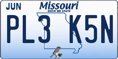 MO license plate PL3K5N