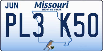 MO license plate PL3K5O