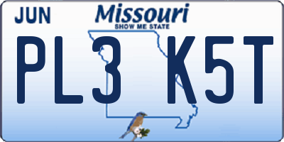 MO license plate PL3K5T