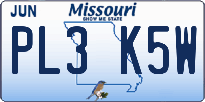 MO license plate PL3K5W