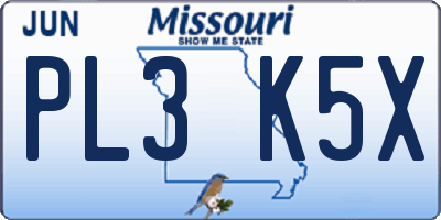 MO license plate PL3K5X