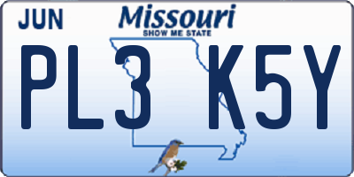MO license plate PL3K5Y