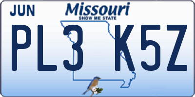 MO license plate PL3K5Z