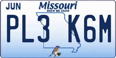 MO license plate PL3K6M