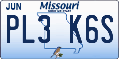 MO license plate PL3K6S