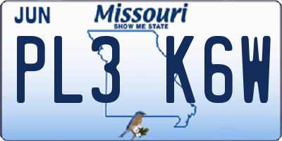 MO license plate PL3K6W
