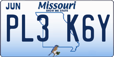 MO license plate PL3K6Y