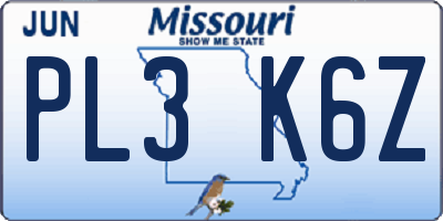 MO license plate PL3K6Z