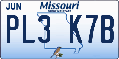 MO license plate PL3K7B