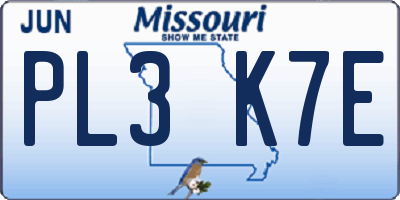 MO license plate PL3K7E