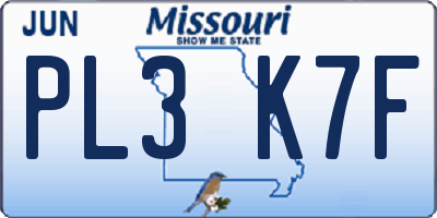 MO license plate PL3K7F