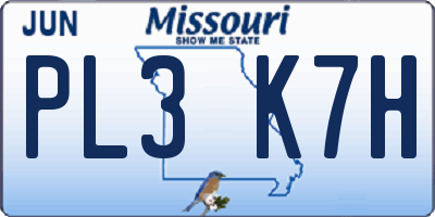MO license plate PL3K7H