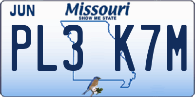 MO license plate PL3K7M