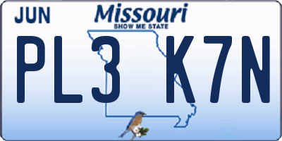 MO license plate PL3K7N
