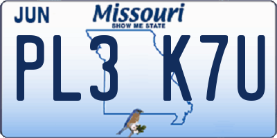 MO license plate PL3K7U