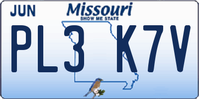 MO license plate PL3K7V