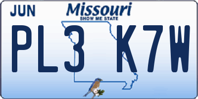 MO license plate PL3K7W
