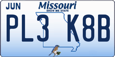 MO license plate PL3K8B