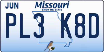 MO license plate PL3K8D