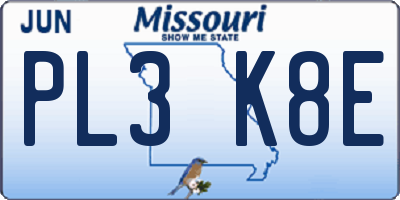 MO license plate PL3K8E