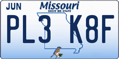 MO license plate PL3K8F