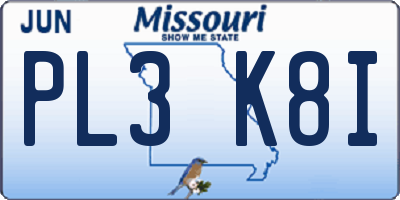 MO license plate PL3K8I