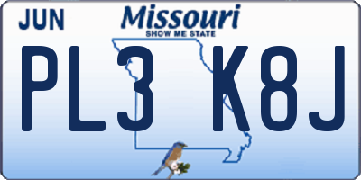 MO license plate PL3K8J