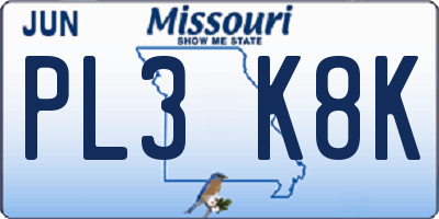 MO license plate PL3K8K