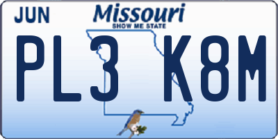 MO license plate PL3K8M