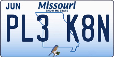 MO license plate PL3K8N