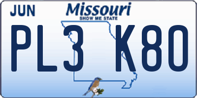 MO license plate PL3K8O