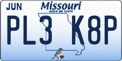 MO license plate PL3K8P