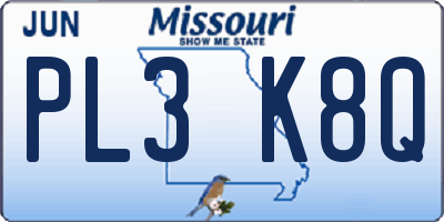 MO license plate PL3K8Q