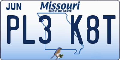 MO license plate PL3K8T