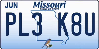 MO license plate PL3K8U
