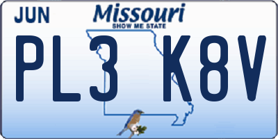 MO license plate PL3K8V