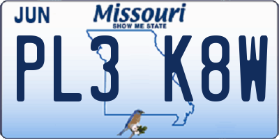 MO license plate PL3K8W