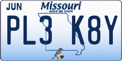 MO license plate PL3K8Y