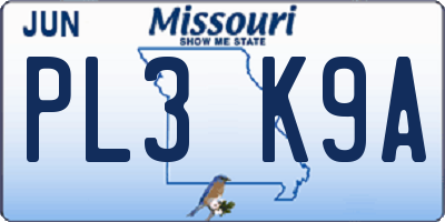 MO license plate PL3K9A