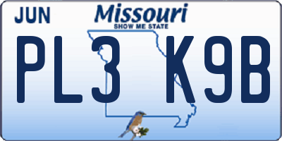 MO license plate PL3K9B
