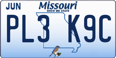 MO license plate PL3K9C