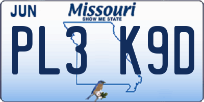MO license plate PL3K9D