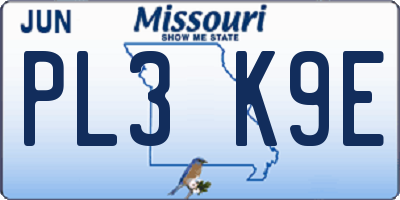 MO license plate PL3K9E