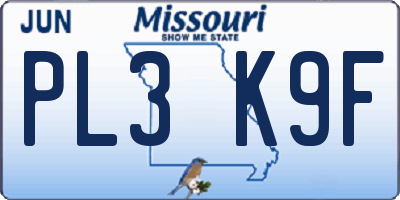 MO license plate PL3K9F