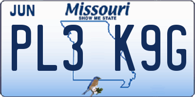 MO license plate PL3K9G