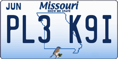 MO license plate PL3K9I
