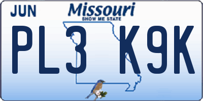 MO license plate PL3K9K
