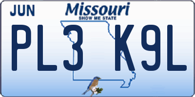 MO license plate PL3K9L
