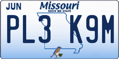 MO license plate PL3K9M
