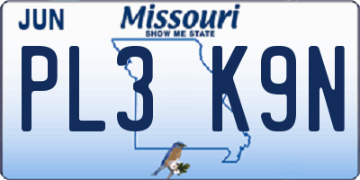 MO license plate PL3K9N